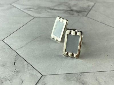 Men's Vintage 925 Sterling Silver Mother of Pearl Cufflinks
