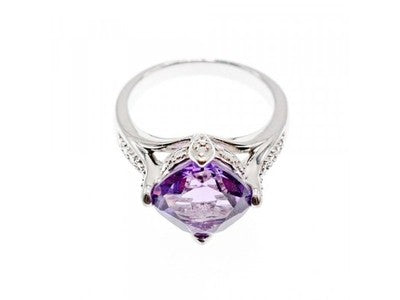 925 Sterling Silver Tourmaline & CZ Ring Size 6.75