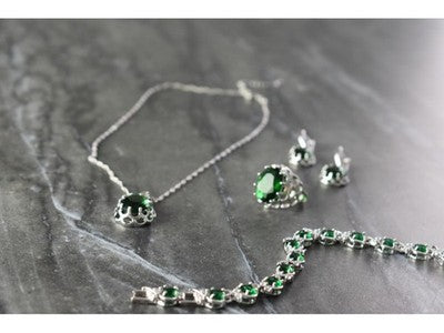925 Sterling Silver Green CZ "Imitation Emerald" Set