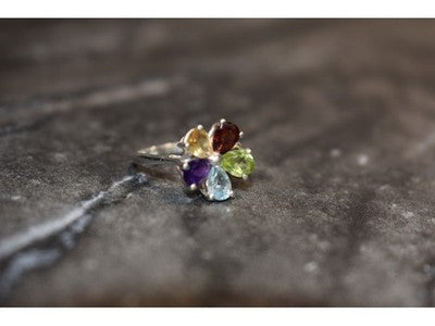 925 Sterling Silver Multi Gemstones "Flower" Ring Size 6.5