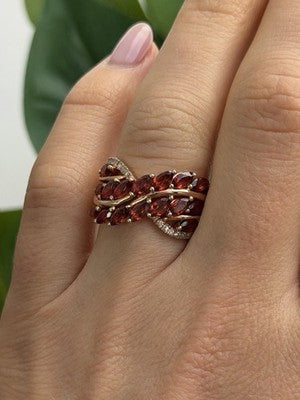 925 Sterling Silver Rose Gold Plated Garnet & Beryl Ring Size 7