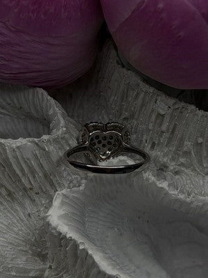 14K White Gold Heart Blue & White Diamonds Ring Size 6
