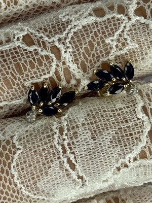 14K Yellow Gold Sapphire & Diamond Dream Earrings Length 0.4 Inch