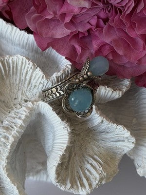 925 Sterling Silver Blue Chalcedony Ring Size 11 Sizable