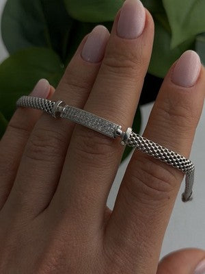 Italy Elegant 925 Sterling Silver White Colorless Topaz Bracelet 7