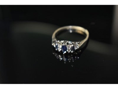 925 Sterling Silver Sapphire & CZ Ring Size 7