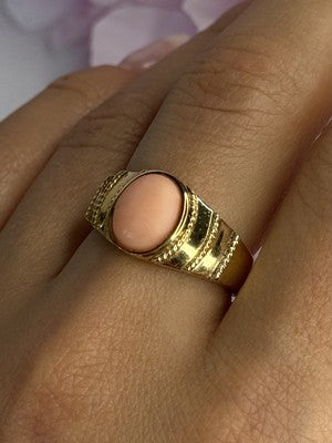 925 Sterling Silver Gold Plated Coral Ring Size 9