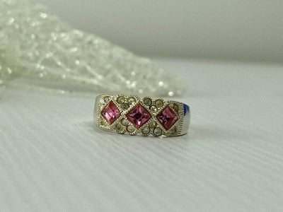925 Sterling Silver Pink & White CZ Ring Size 5.5