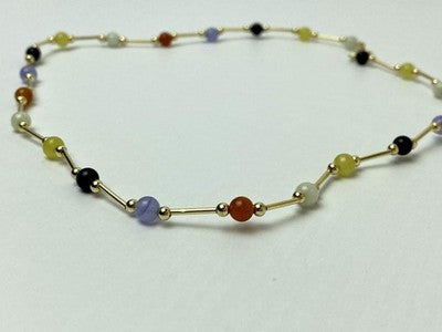 14K Yellow Gold Jadeite Balls Necklace