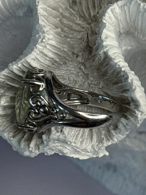 925 Sterling Silver Pale Green Amethyst Ring Size 7