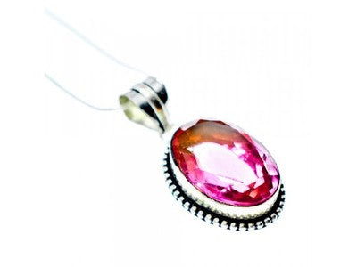 925 Sterling Silver Pink Jewelry Glass Chain With Pendant