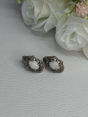 Vintage 925 Sterling Silver Opal Earrings Length 0.56 Inch