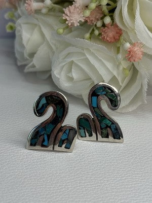 Vintage Taxco 925 Sterling Silver Turquoise Earrings Length 0.92 Inch
