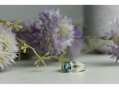 925 Sterling Silver Blue Spinel Ring Size 7