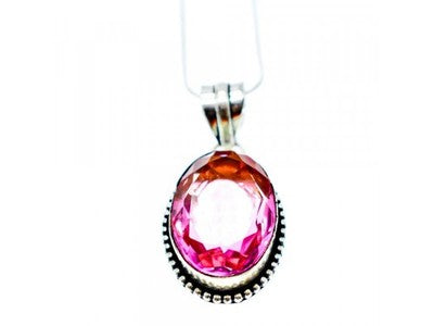 925 Sterling Silver Pink Jewelry Glass Chain With Pendant