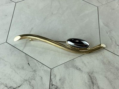 Vintage 925 Sterling Silver Hematite Brooch
