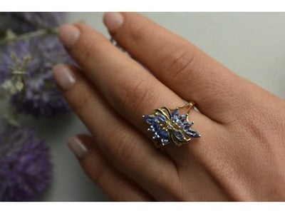 14K Yellow Gold Tanzanite & Diamond Ring Size 10