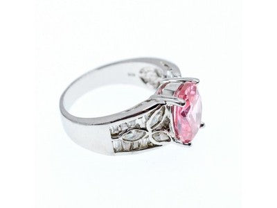 925 Sterling Silver Pink & White CZ Ring Size 8