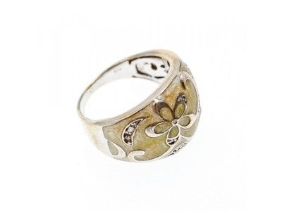 925 Sterling Silver Agate & CZ Ring Size 6.75
