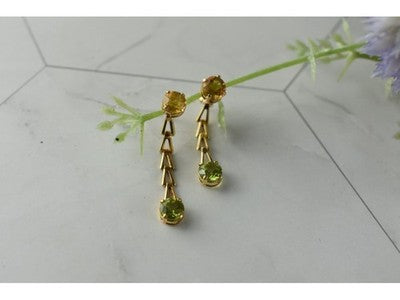 14K Yellow Gold Heliodor & Tsavorite Earrings
