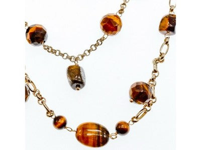 925 Sterling Silver Gold Plated Tiger's eye Necklace