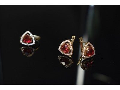 925 Sterling Silver with Gilding Red Alpanite & CZ Set