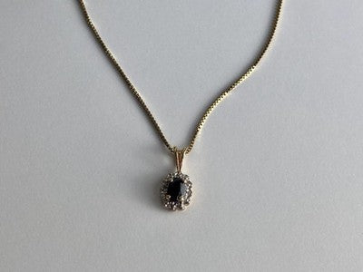 925 Sterling Silver Gold Plated Blue Sapphire Chain With Pendant Italy