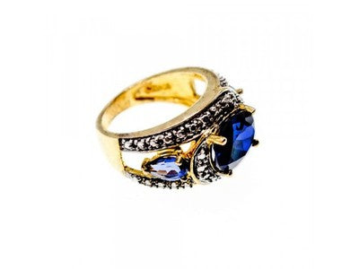 925 Sterling Silver Gold Plated Sapphires Ring Size 5.5
