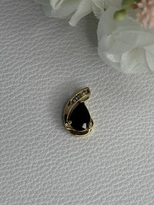10K Yellow Gold Black Sapphire & Diamonds Pendant Length 0.60 Inch