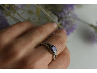 925 Sterling Silver Amethyst & CZ Ring Size 8