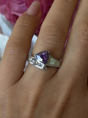 925 Sterling Silver Amethyst Opal Beryl Ring Size 7