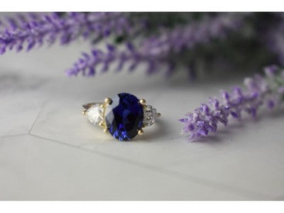 925 Sterling Silver Sapphire & CZ Ring Size 5.5