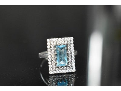 925 Sterling Silver Blue Alpanite & CZ Ring Size 8.5