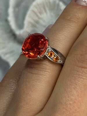 925 Sterling Silver Orange Spinel Ring Size 6