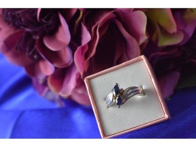 925 Sterling Silver Blue Spinel & CZ Ring Size 8