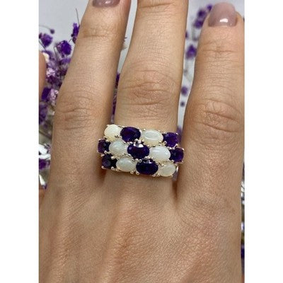925 Sterling Silver 0Pal & Tourmaline Ring Size 8