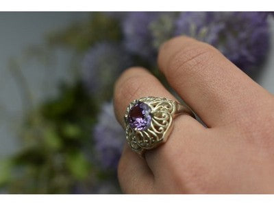 925 Sterling Silver Purple Tourmaline Ring Size 8