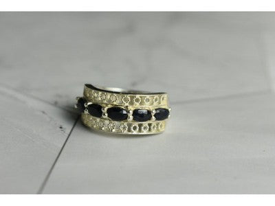 925 Sterling Silver Sapphires Openwork Ring Size 6.5