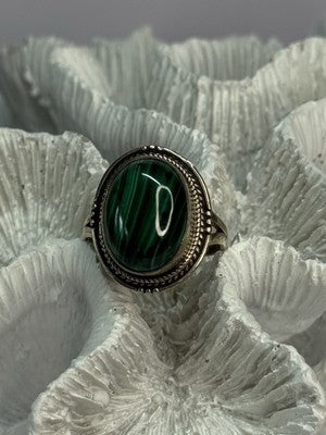 Vintage 925 Sterling Silver Malachite Ring Size 9