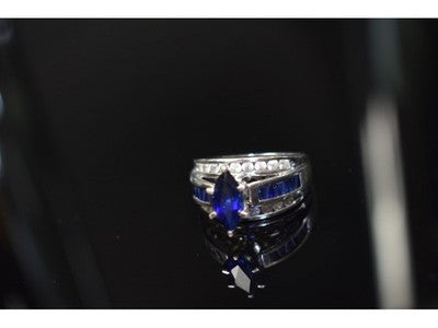 925 Sterling Silver London Blue & White Topaz Ring Size 6.5
