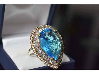 925 Sterling Silver With Gilding Blue Alpanite & CZ Ring Size 7.5