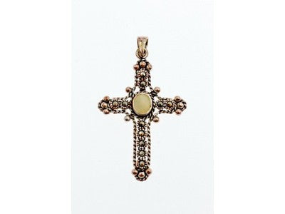 925 Sterling Silver Mother Of Pearl & Marcasites Cross Pendant