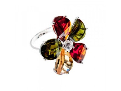 925 Sterling Silver Multicolor Spinel & Goshenite Ring Size 8.5