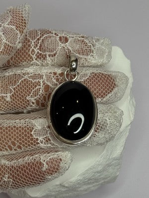925 Sterling Silver Black Onyx Pendant Length 1.7 Inch