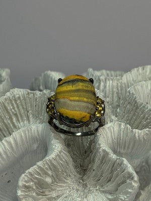 925 Sterling Silver Yashma & Citrine Ring Size 8