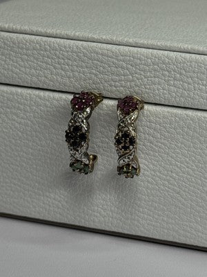 925 Sterling Silver Ruby Sapphire Emerald Earrings Length 0.80 Inch