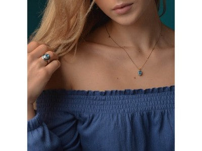 14K Yellow Gold Blue Spinel & CZ Chain With Pendant