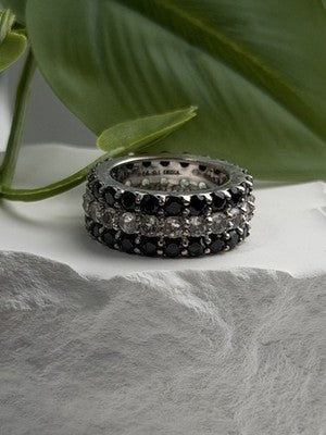 Vintage 925 Sterling Silver Black Spinel & White Topaz Eternity Band Ring Size 7