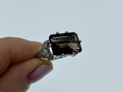 925 Sterling Silver Hessonite & Quartz Ring Size 5.5