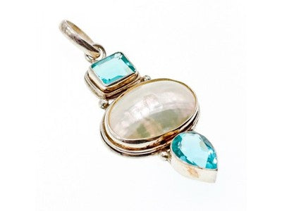 925 Sterling Silver Mother OF Pearl & Topaz Pendant